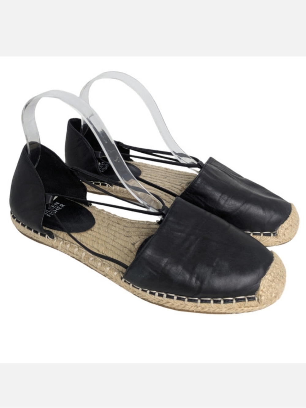 Eileen Fisher Lee Espadrille Flats 10 Black Leather
